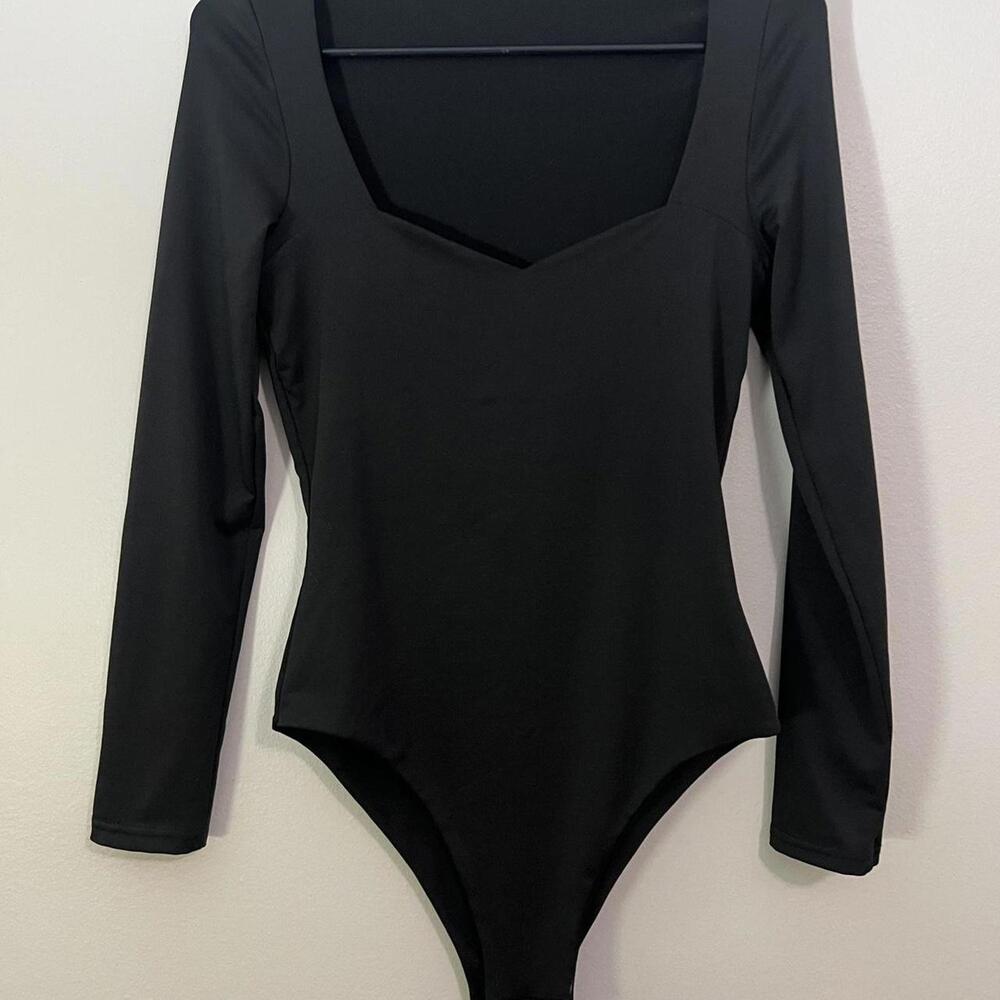 Black Long Sleeved Heart Neck Bodysuit